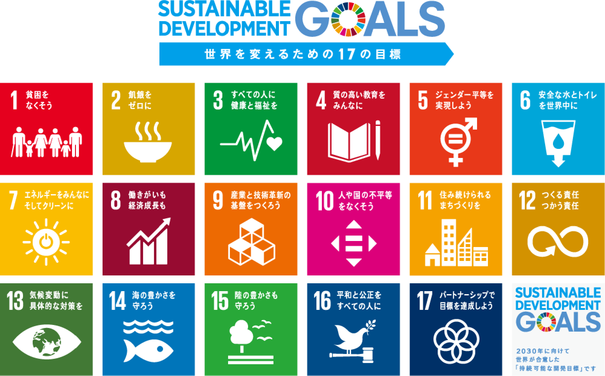 SUSTAINABLE DEVELOPMENT GOALS 17目標アイコン